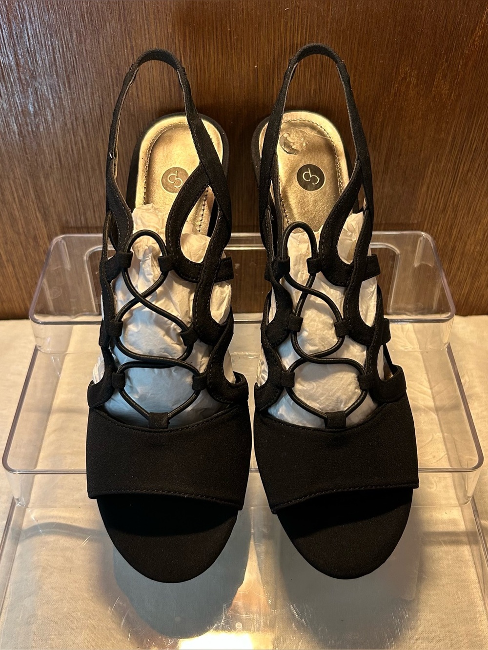 Black Strappy Cage Heeled Sandals Size 9M